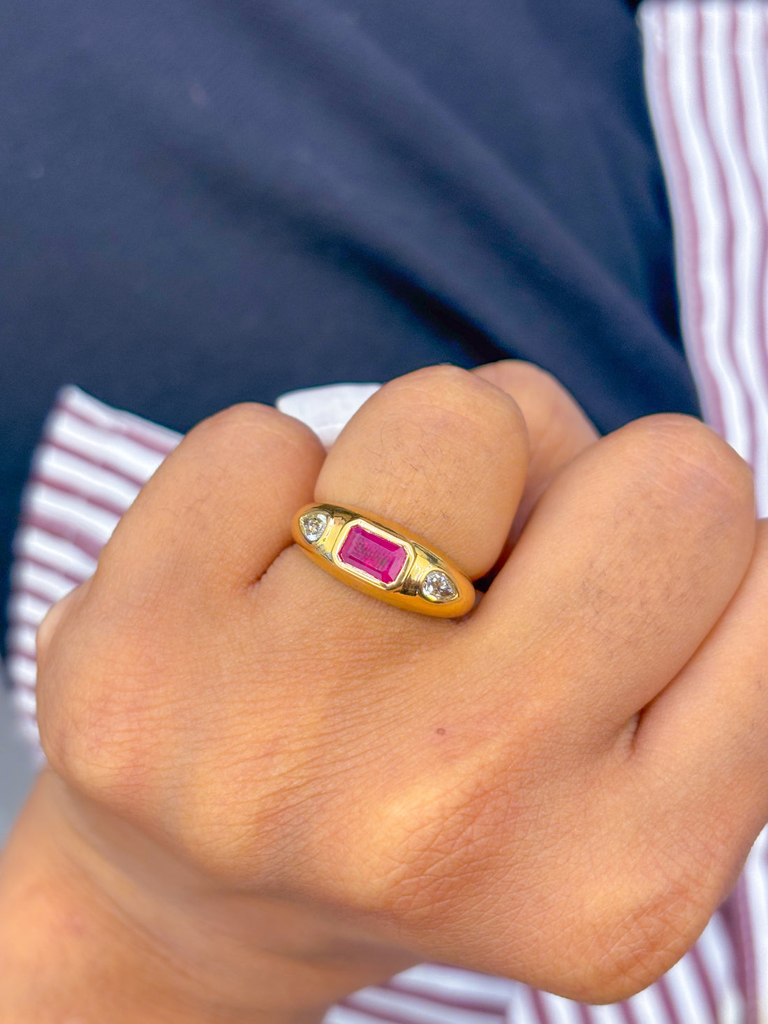 JPRG-3015/7833 Ruby Octagon Diamond Pear Chunky Ring | 18K