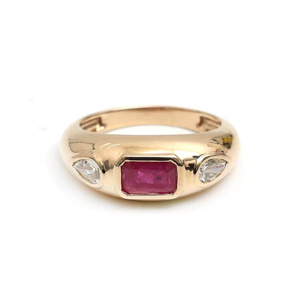 JPRG-3015/7833 Ruby Octagon Diamond Pear Chunky Ring | 18K