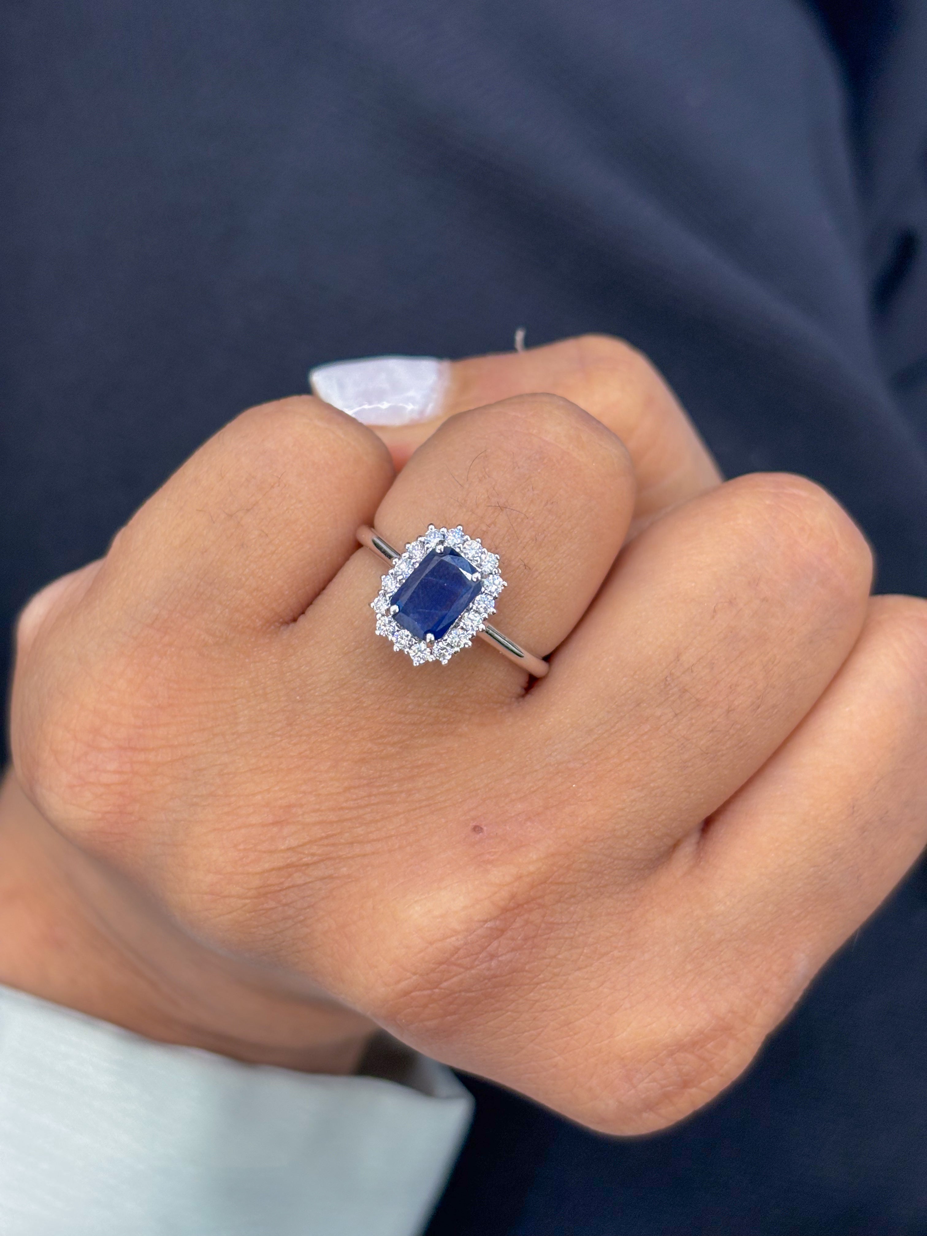 JPRG-3025/7842 Blue Sapphire Octagon Cut Diamond Ring | 18K
