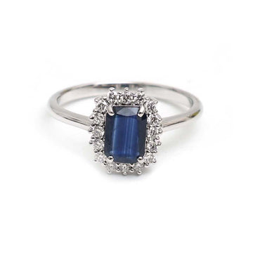 JPRG-3025/7842 Blue Sapphire Octagon Cut Diamond Ring | 18K