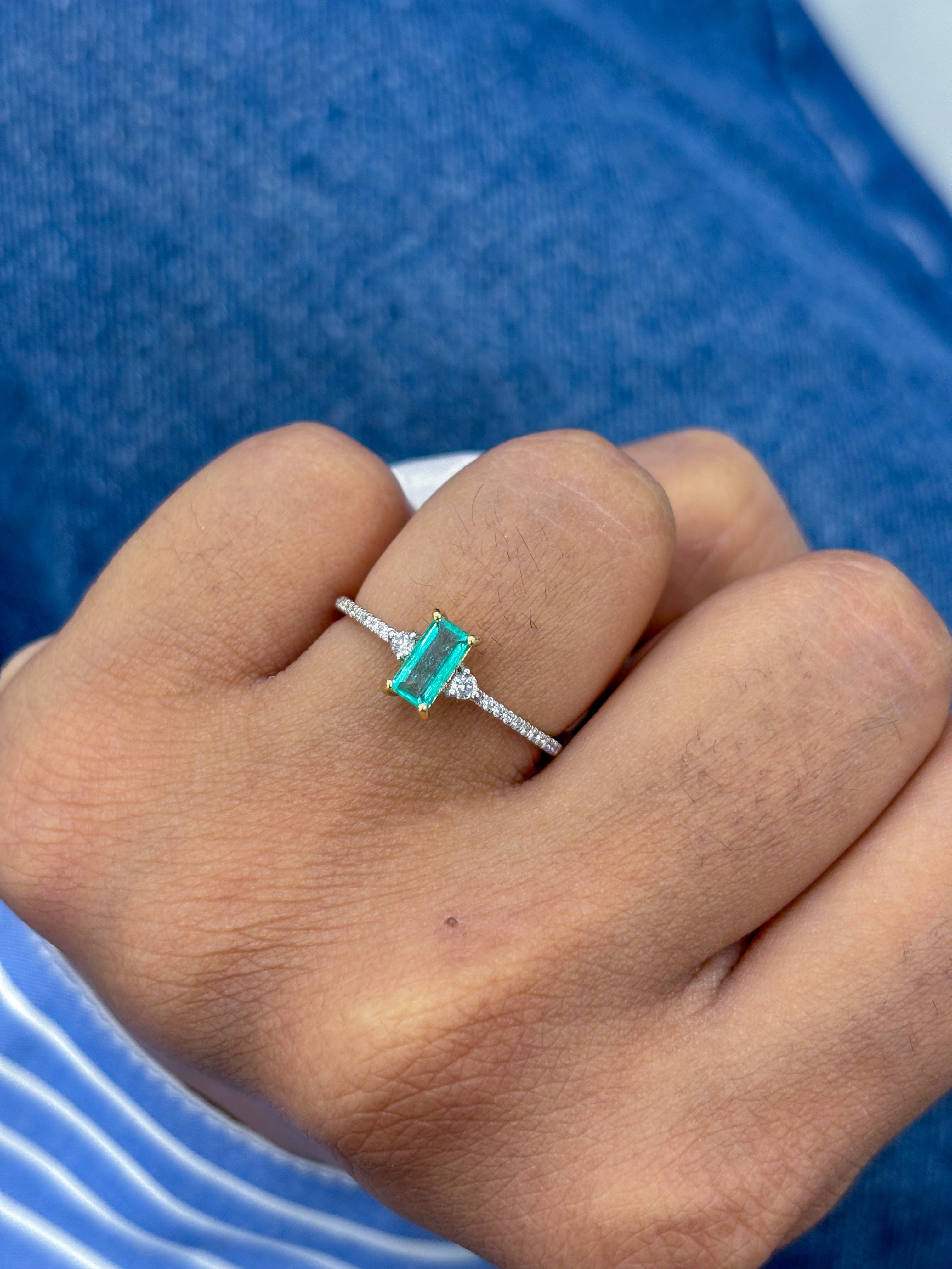 JPRG-3029/7862 Emerald Octagon Three Stone Ring | 18K