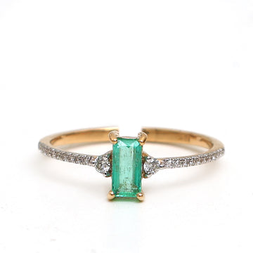 JPRG-3029/7862 Emerald Octagon Three Stone Ring | 18K