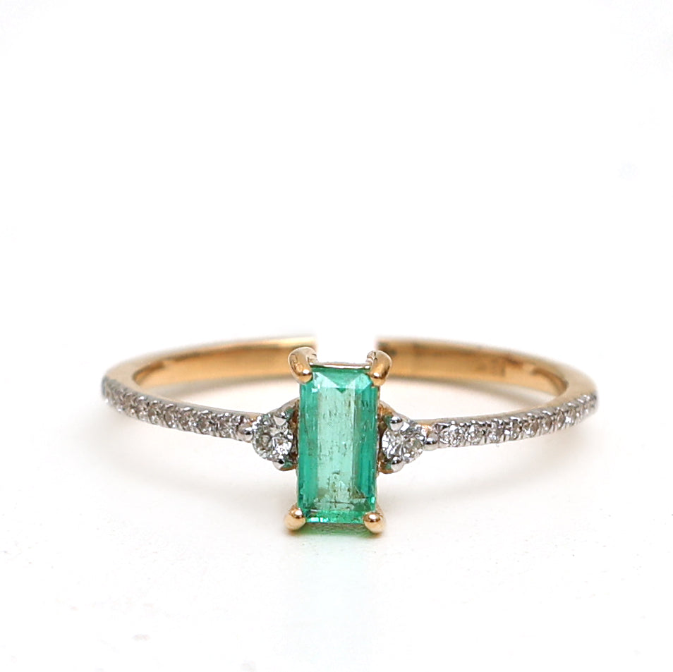 JPRG-3029/7862 Emerald Octagon Three Stone Ring | 18K