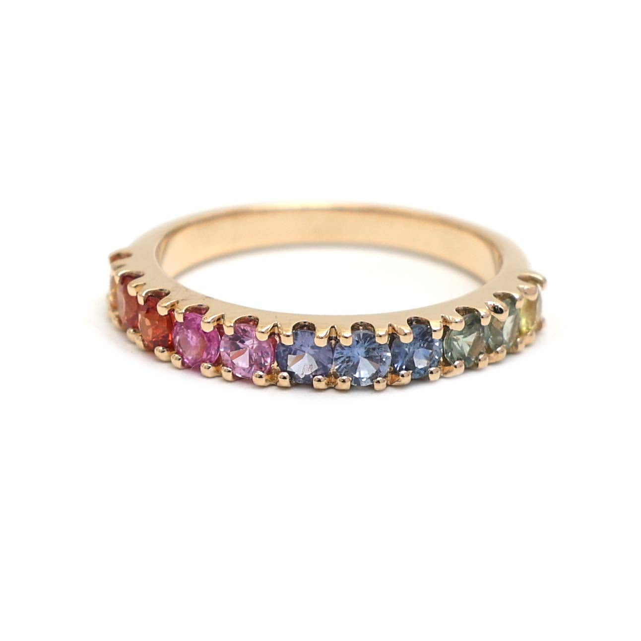 JPRG-3031/7882 Rainbow Sapphire Round Half Eternity Band Ring | 18K