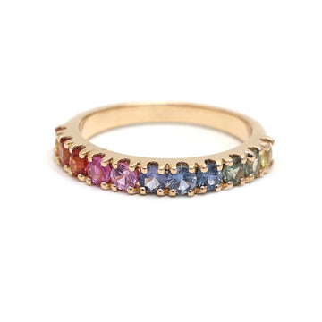 JPRG-3031/7882 Rainbow Sapphire Round Half Eternity Band Ring | 18K