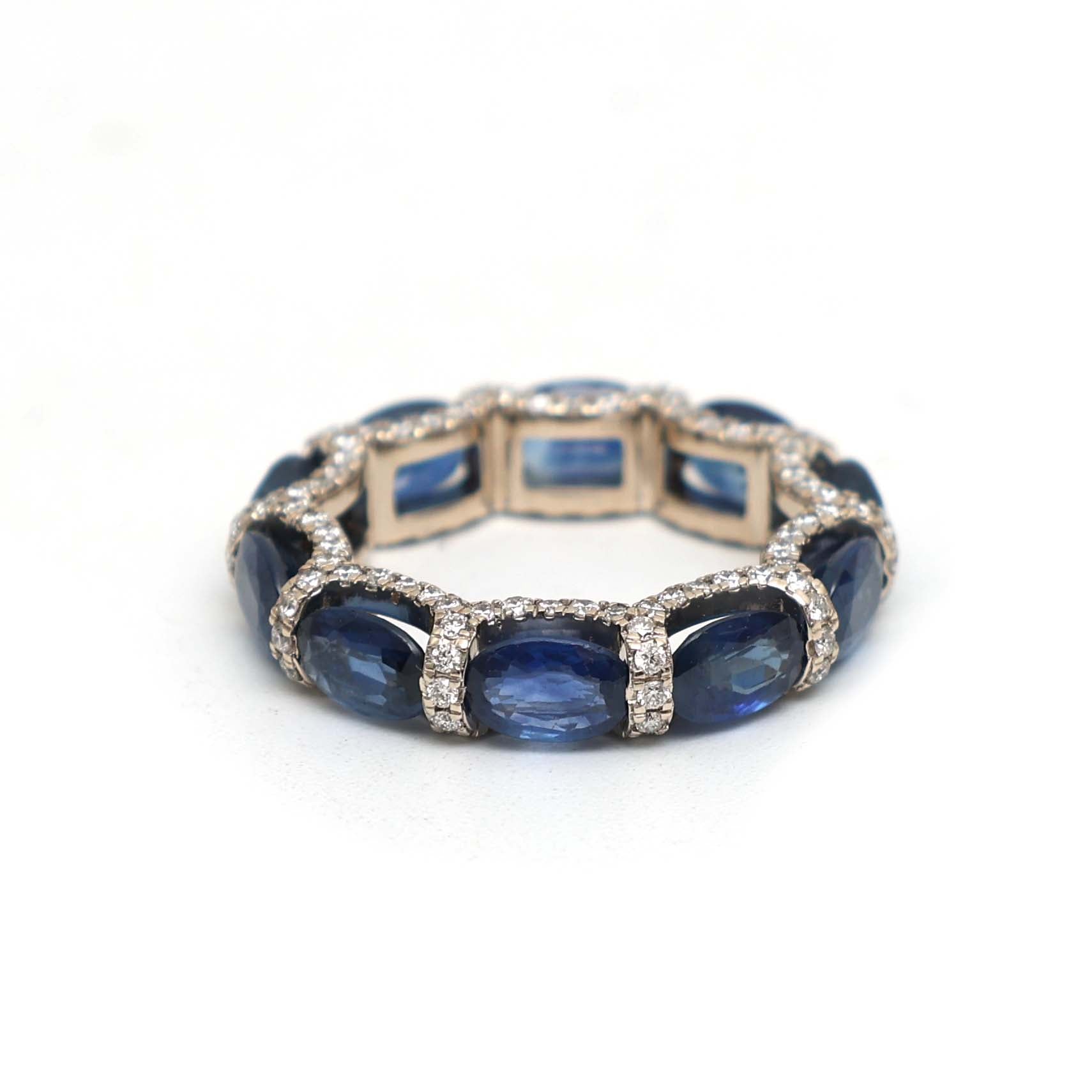 JPRG-3040/7890 Blue Sapphire Oval Diamond Eternity Band Ring | 18K