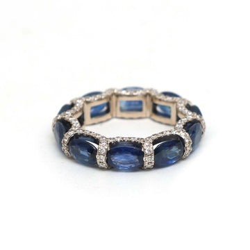 JPRG-3040/7890 Blue Sapphire Oval Diamond Eternity Band Ring | 18K