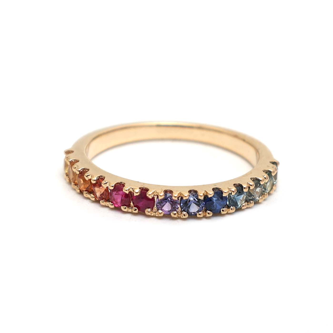 JPRG-3042/7894 Rainbow Sapphire Round Half Eternity Band Ring | 18K