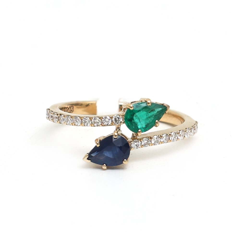 JPRG-3045/7924 Emerald Blue Sapphire Pear Ring | 18K