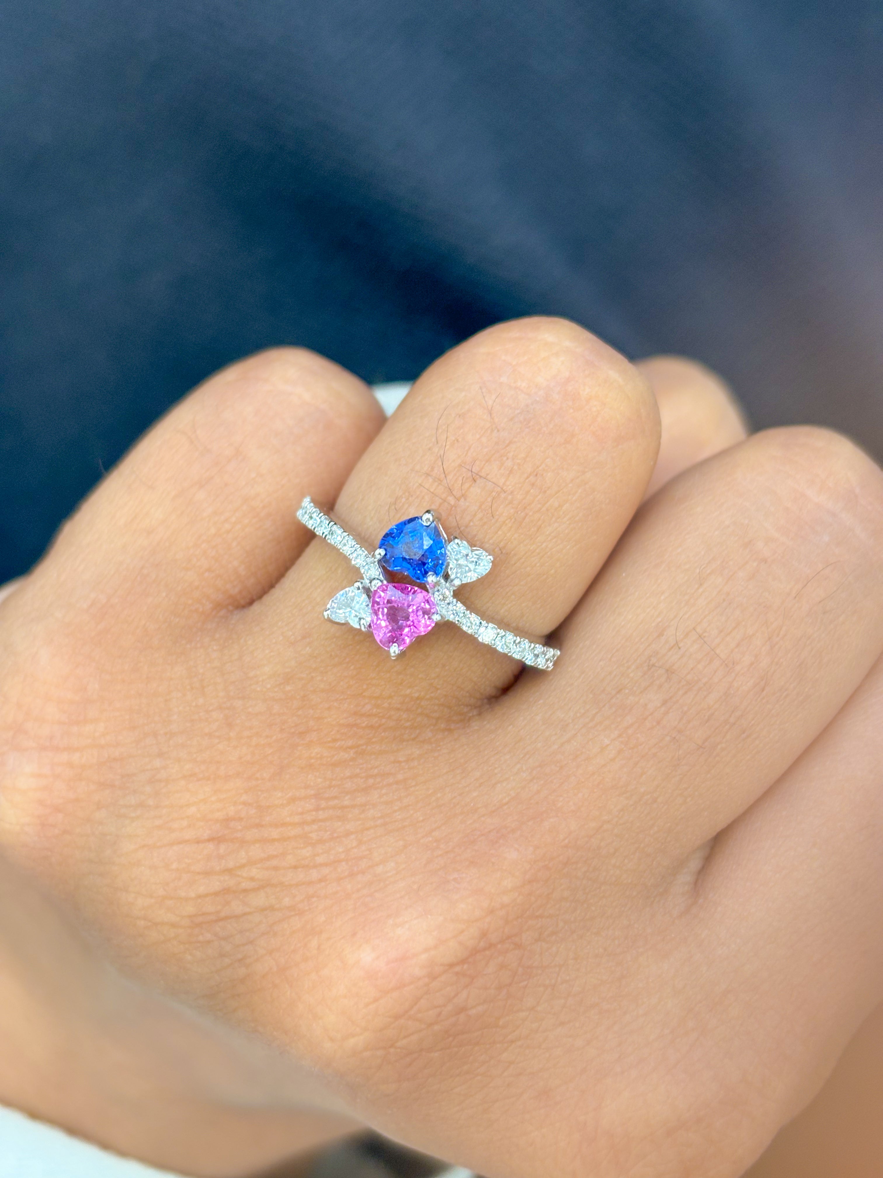 JPRG-3050/7929 Pink Sapphire Blue Sapphire Heart Ring | 18K