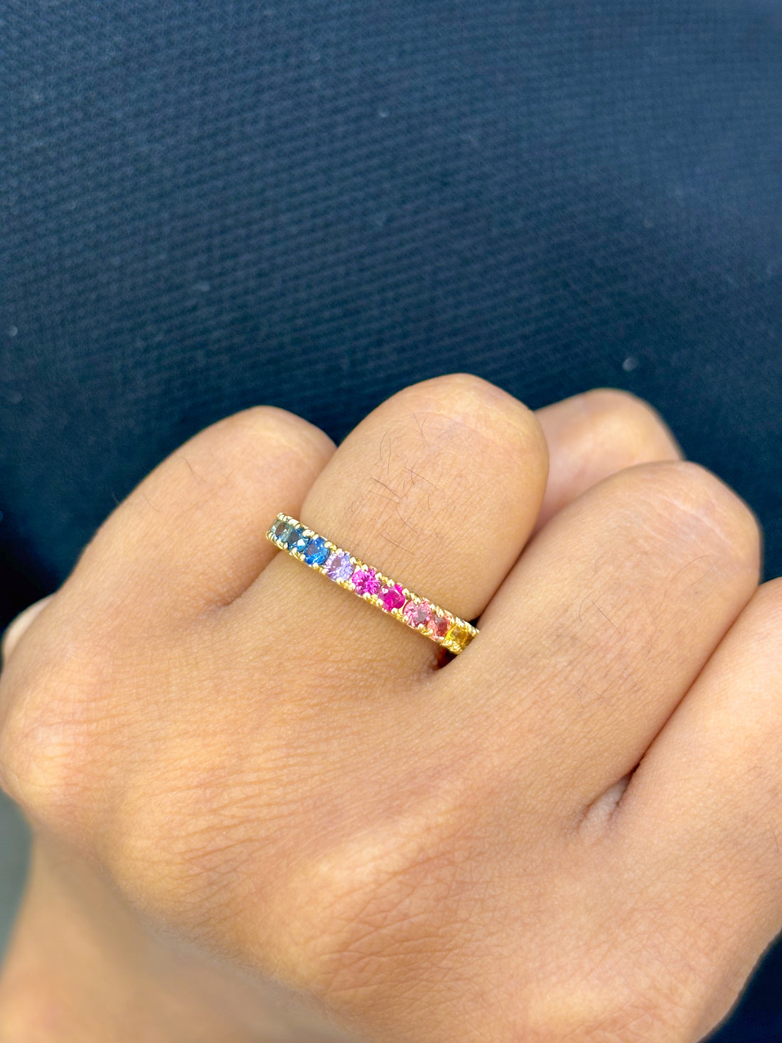 JPRG-3051/7985 Rainbow Sapphire Round Half Eternity Ring | 18K