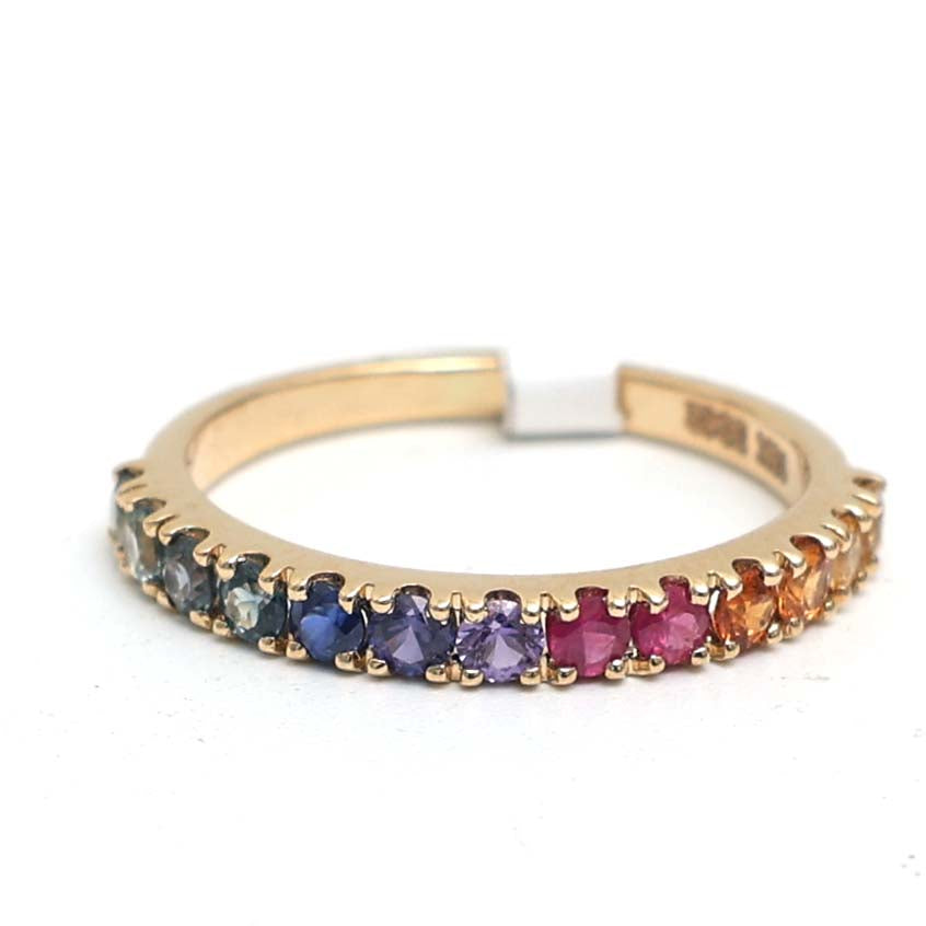 JPRG-3051/7985 Rainbow Sapphire Round Half Eternity Ring | 18K