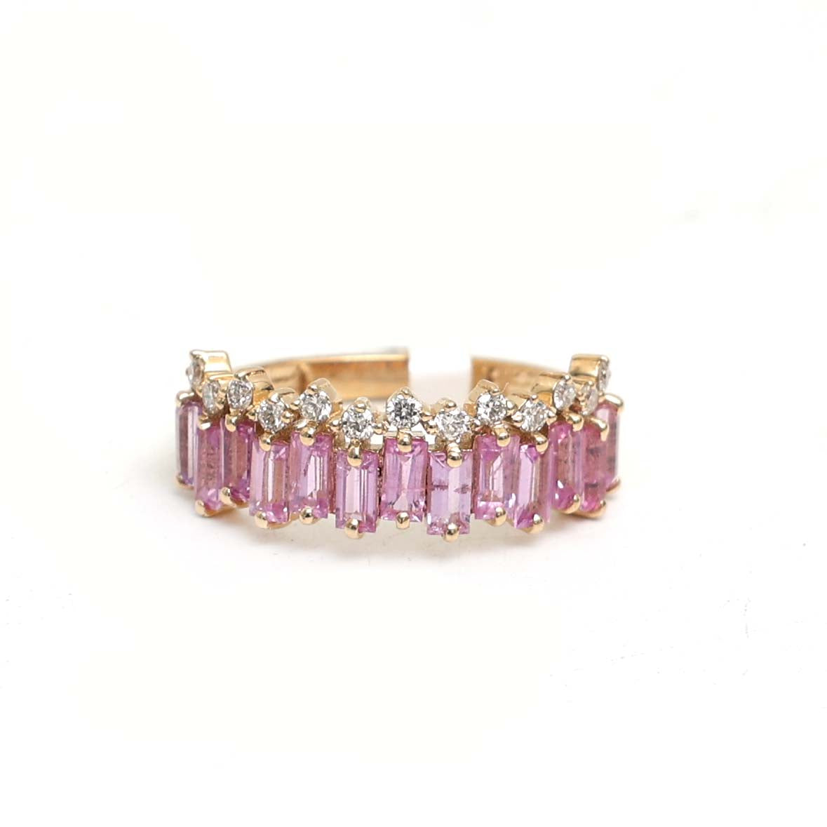 JPRG-3052/7986 Pink Sapphire Baguette Diamond Half Eternity Band Ring | 18K