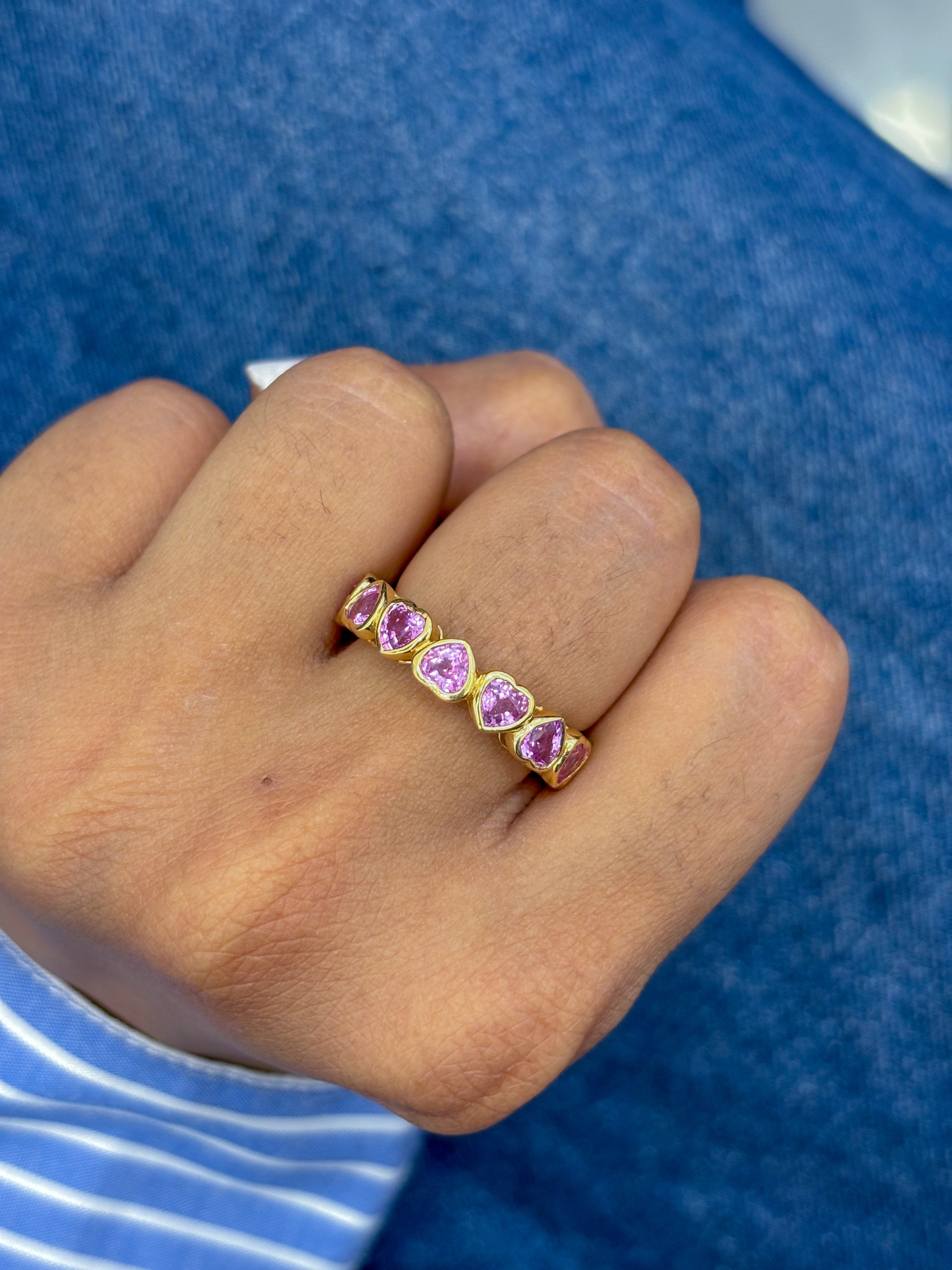 JPRG-3054/7991 Pink Sapphire Heart Up Down Bezel Set Eternity Band Ring | 18K