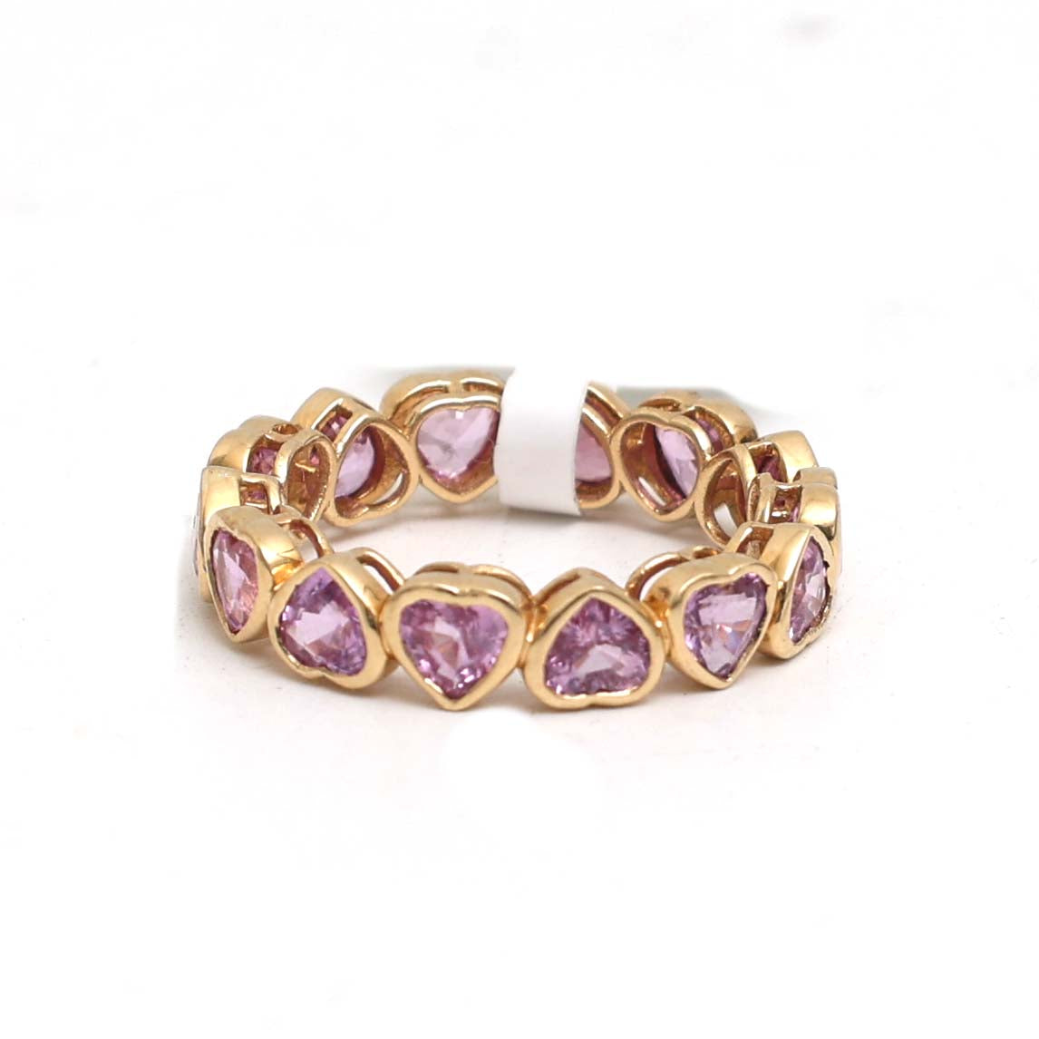 JPRG-3054/7991 Pink Sapphire Heart Up Down Bezel Set Eternity Band Ring | 18K