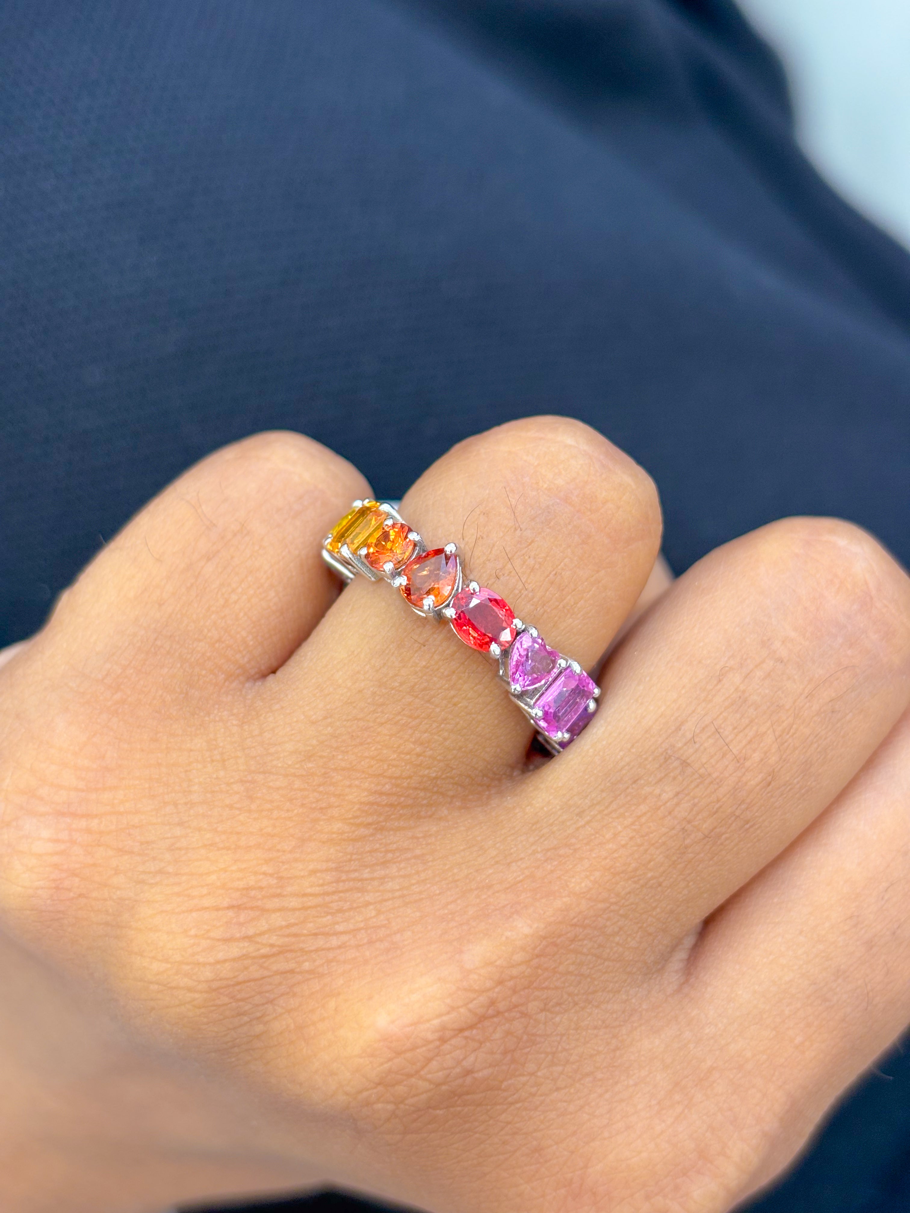 JPRG-3056/7994 Rainbow Sapphire Mix Shape Eternity Band Ring | 18K