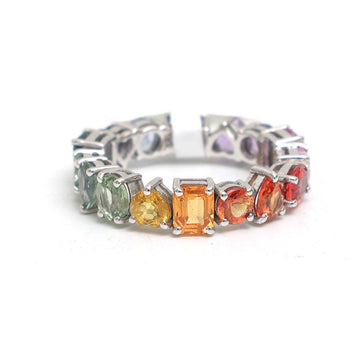 JPRG-3056/7994 Rainbow Sapphire Mix Shape Eternity Band Ring | 18K