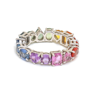 JPRG-3056/7994 Rainbow Sapphire Mix Shape Eternity Band Ring | 18K