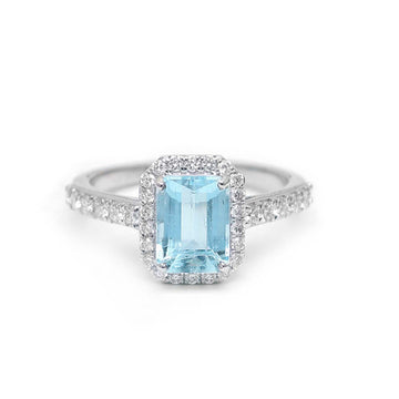 JPRG-3058/7998 Aquamarine Octagon Diamond Cut Ring | 18K