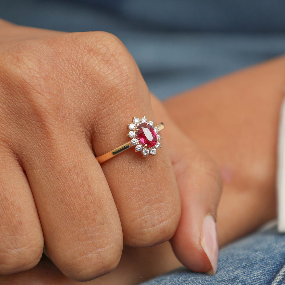 JPRG-3080/8066 Ruby Oval With Diamond Ring | 18K