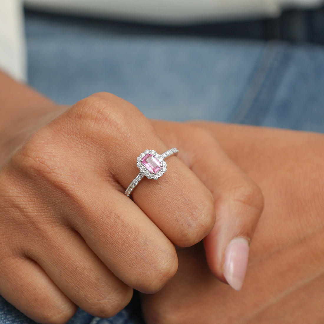 JPRG-3085/8072 Pink Sapphire Octagon With Diamond Ring | 18K