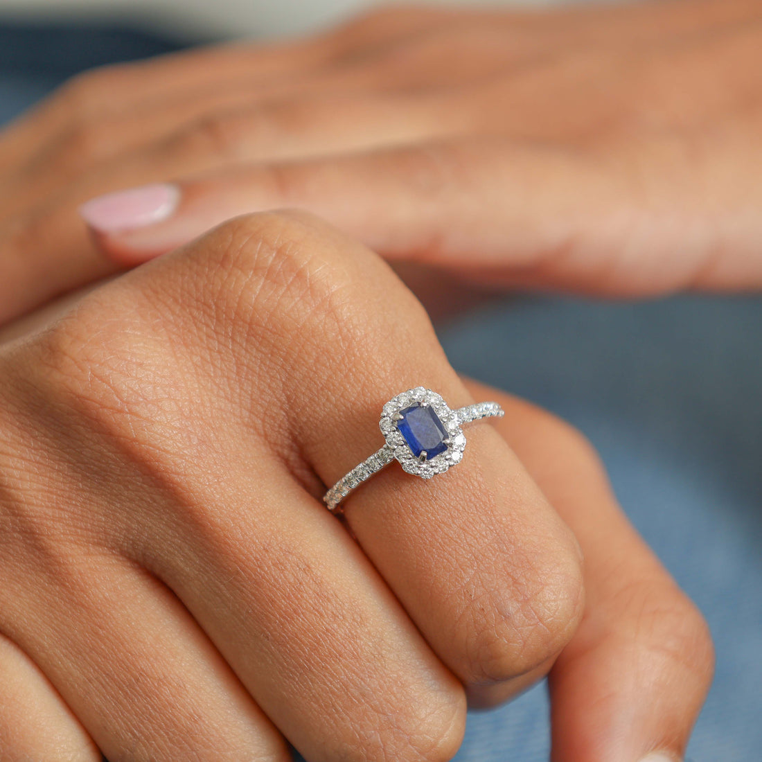 JPRG-3087/8077 Blue Sapphire Octagon With Diamond Ring | 18K