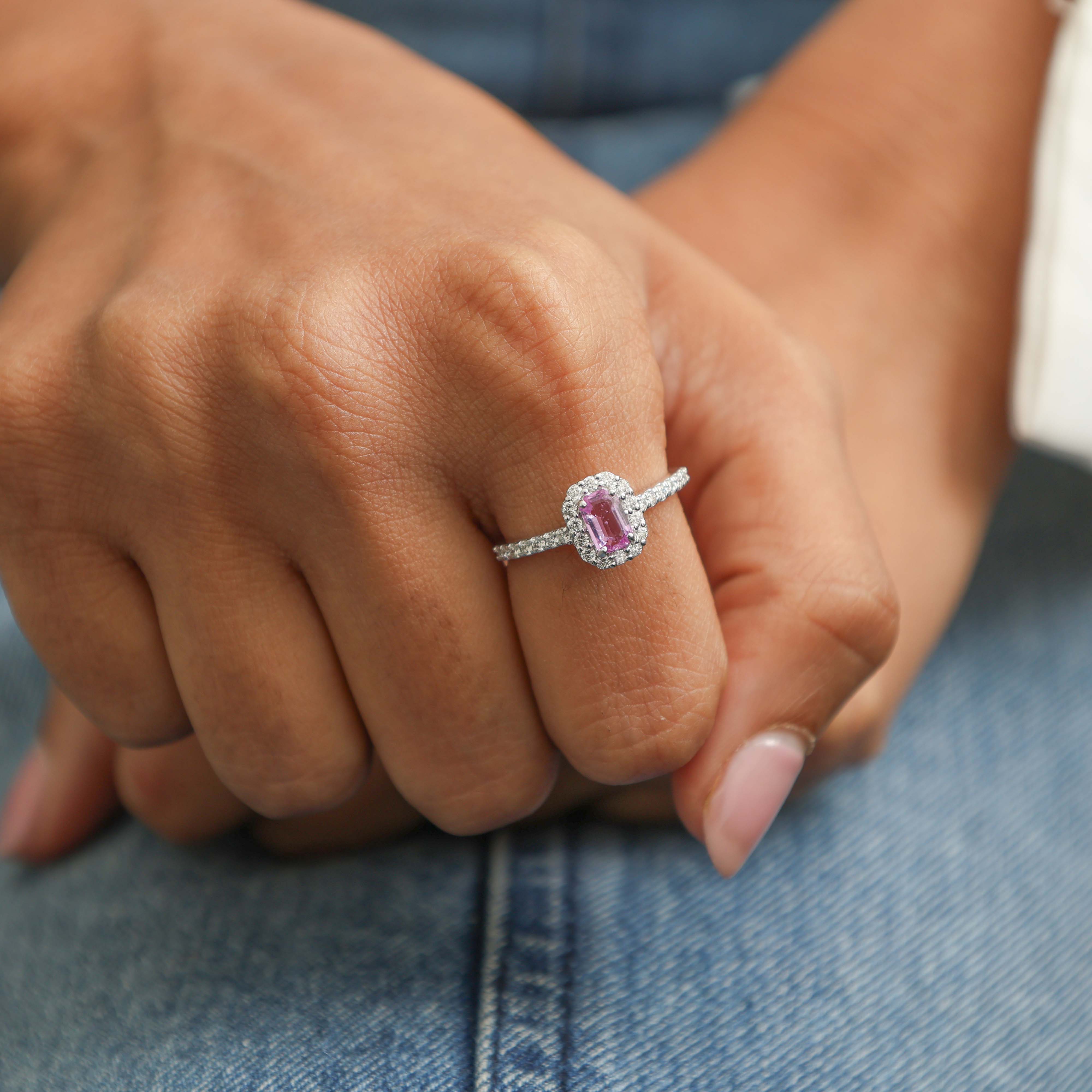 JPRG-3088/8078 Pink Sapphire Octagon With Diamond Ring | 18K