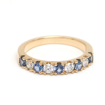 JPRG-3093/8098 Blue Sapphire Round With Diamond Alternate Half Ring | 18K