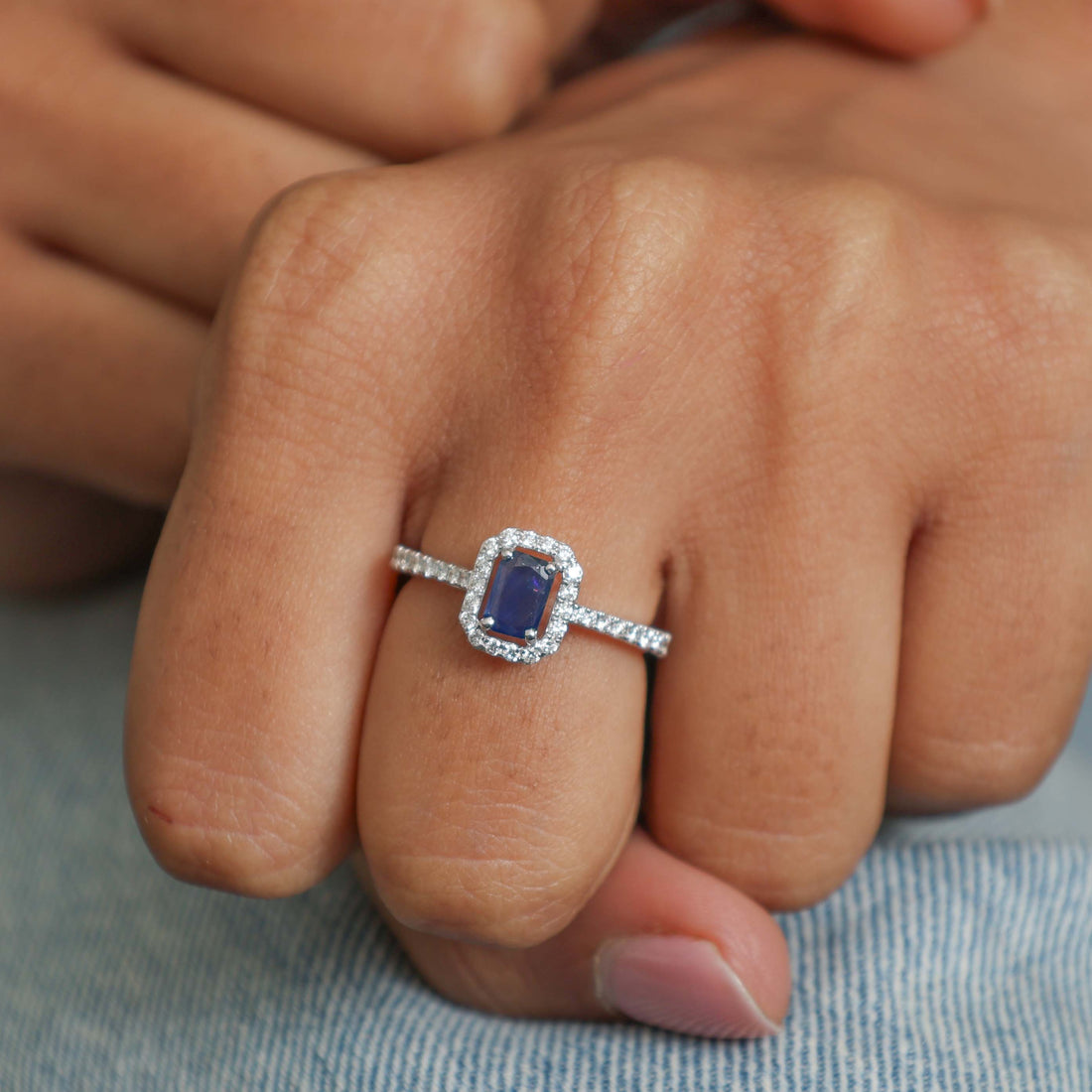 JPRG-3096/8101 Blue Sapphire Octagon With Diamond Ring | 18K