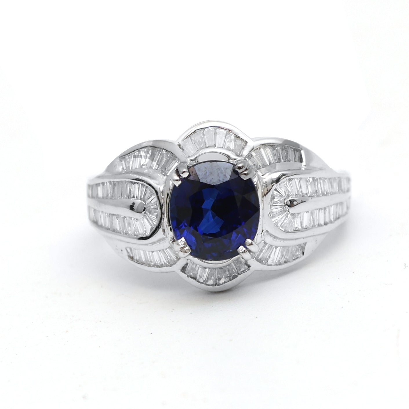 JPRG-3100/8110 Blue Sapphire Oval With Diamond Ring | 14K