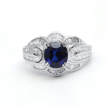 JPRG-3100/8110 Blue Sapphire Oval With Diamond Ring | 14K