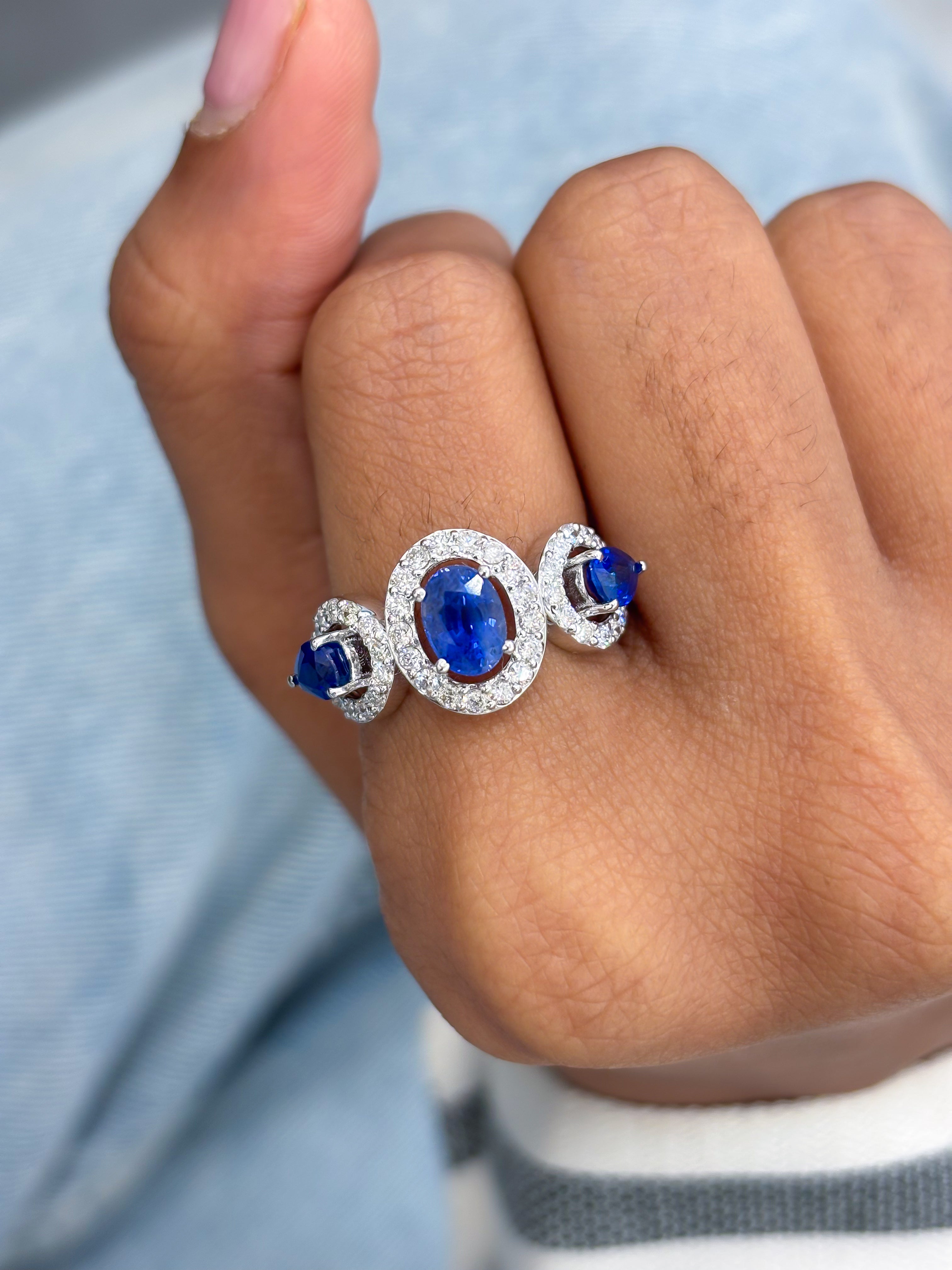JPRG-3101/8111 Blue Sapphire Oval Pear With Diamond Half Ring | 14K