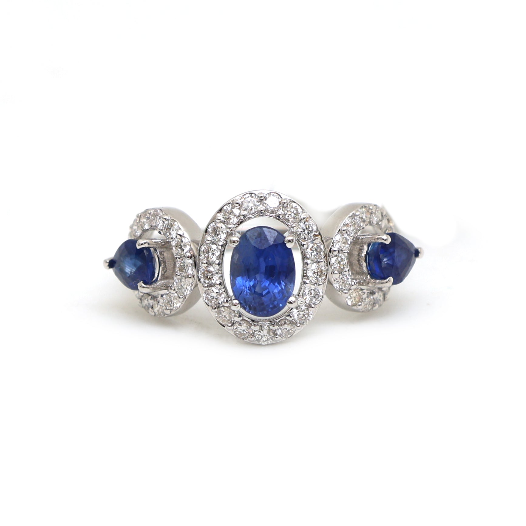 JPRG-3101/8111 Blue Sapphire Oval Pear With Diamond Half Ring | 14K