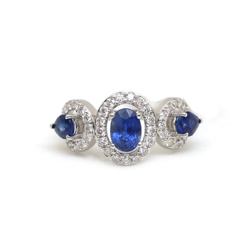 JPRG-3101/8111 Blue Sapphire Oval Pear With Diamond Half Ring | 14K