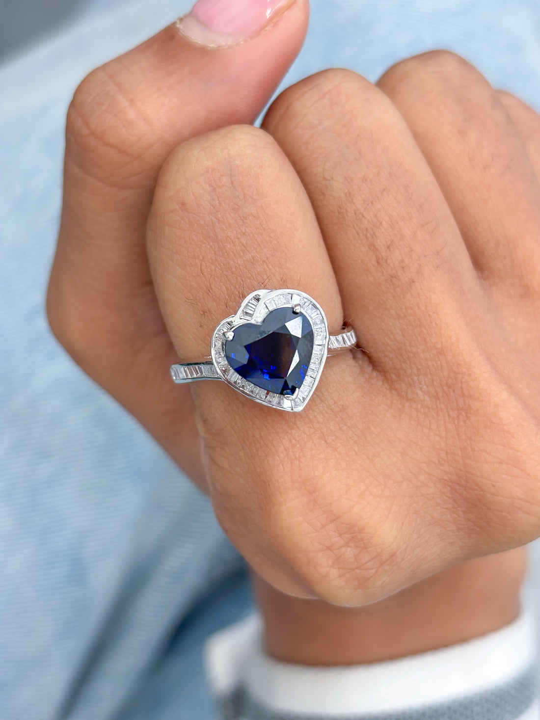 JPRG-3103/8113 Blue Sapphire Heart With Diamond Ring | 14K