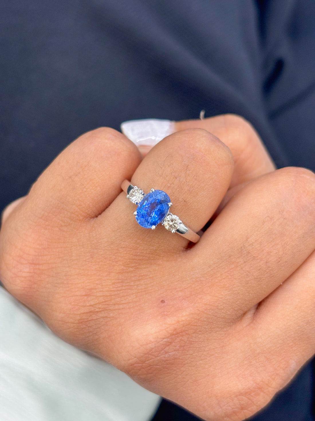 JPRG-3106/8116 Blue Sapphire Oval With Diamond 3Pcs Ring | 14K