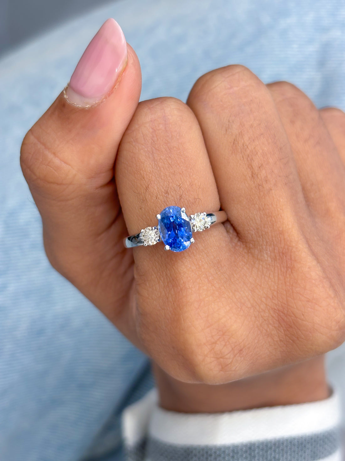 JPRG-3106/8116 Blue Sapphire Oval With Diamond 3Pcs Ring | 14K
