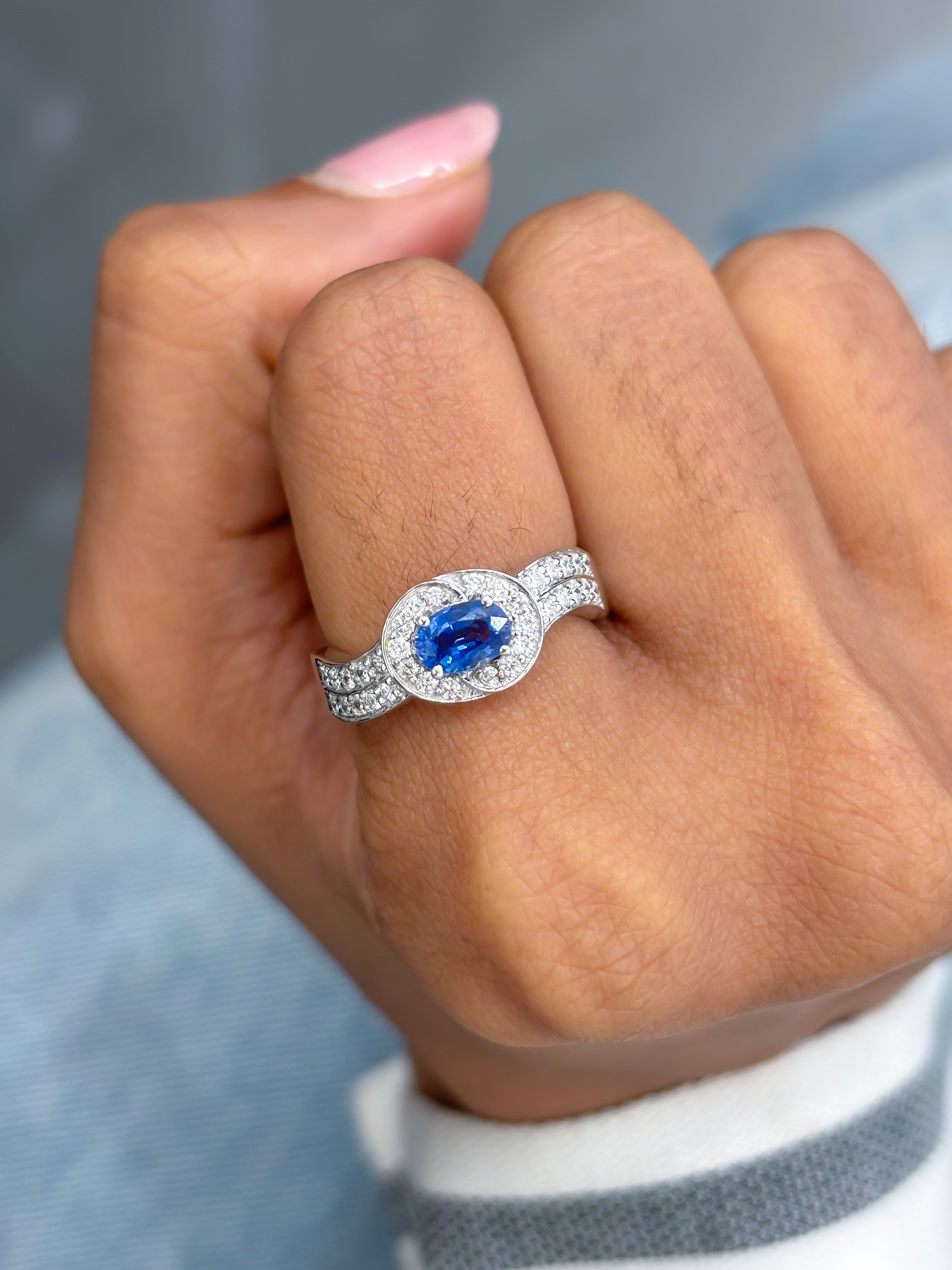 JPRG-3109/8119 Blue Sapphire Oval With Diamond Ring | 14K