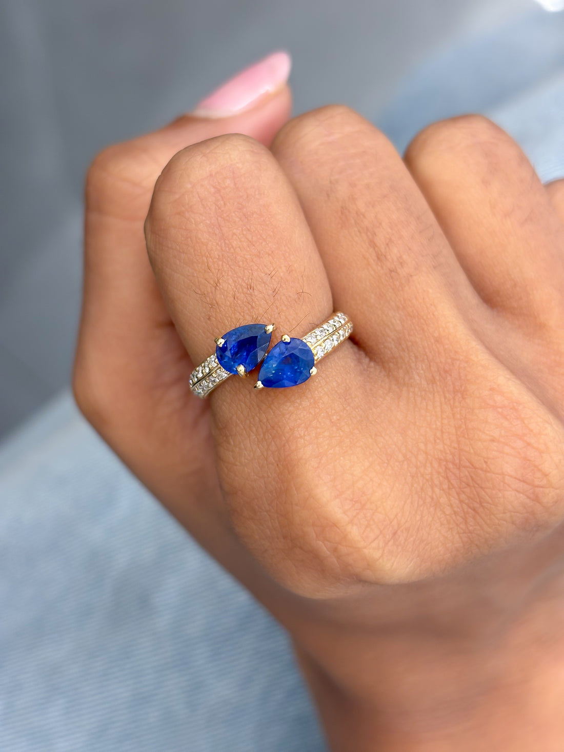JPRG-3110/8120 Blue Sapphire Pear With Diamond Ring | 14K