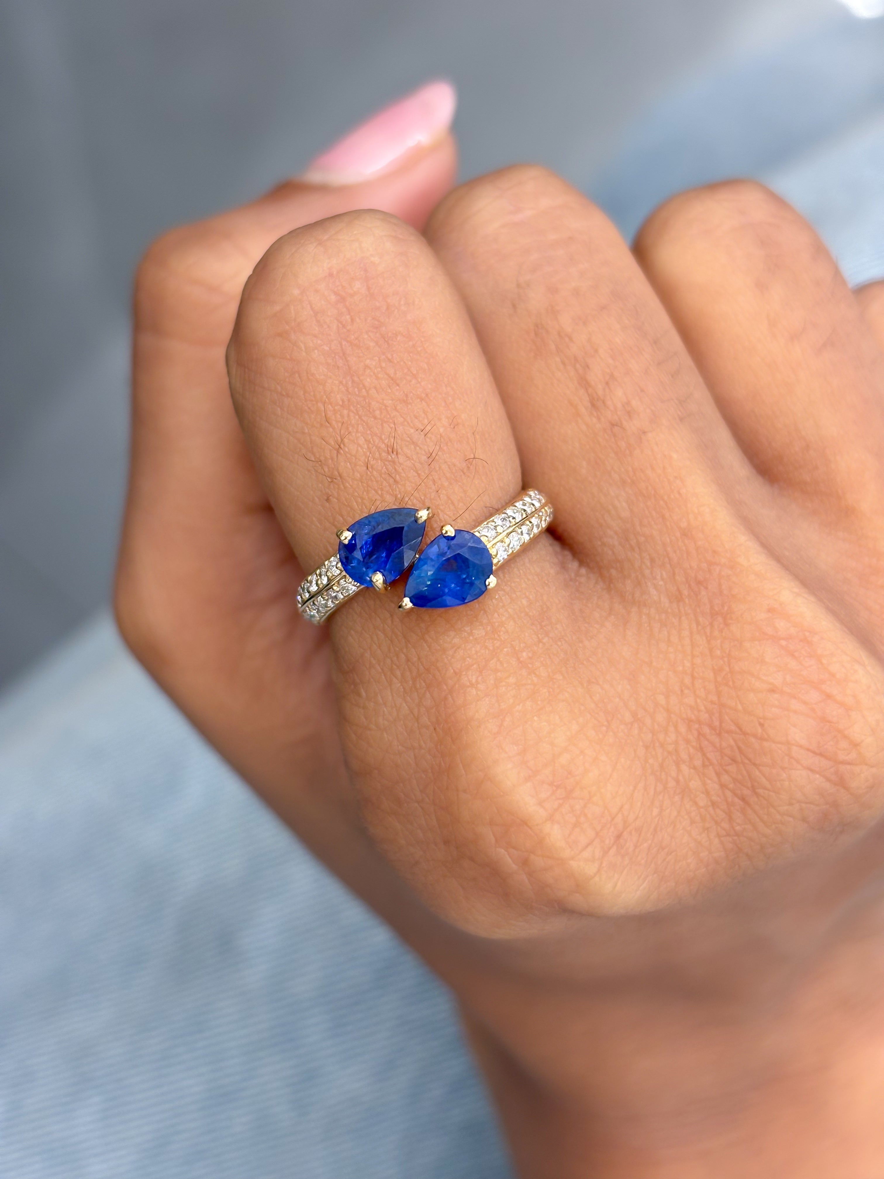 JPRG-3110/8120 Blue Sapphire Pear With Diamond Ring | 14K