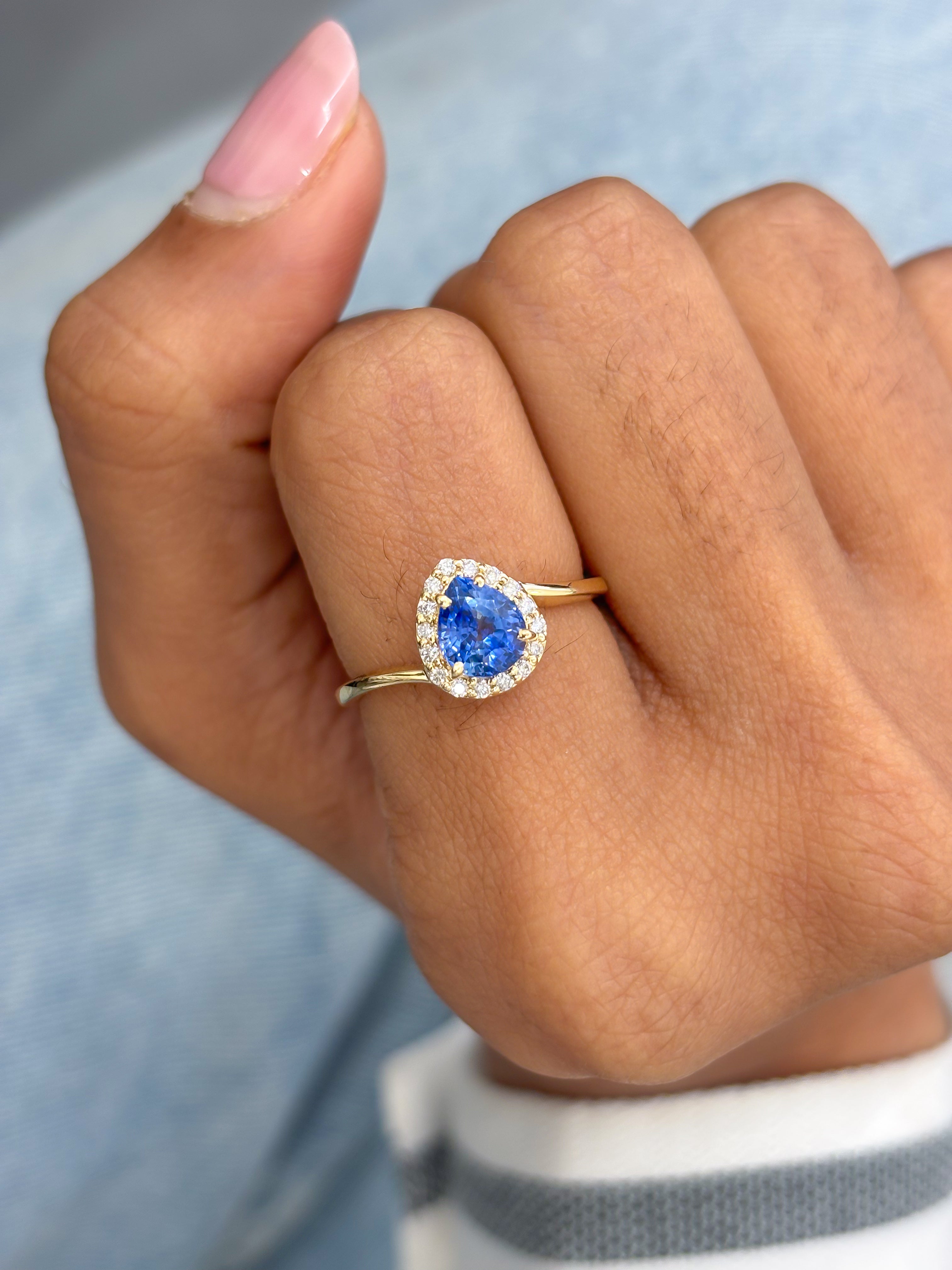 JPRG-3112/8122 Blue Sapphire Pear With Diamond Ring | 14K