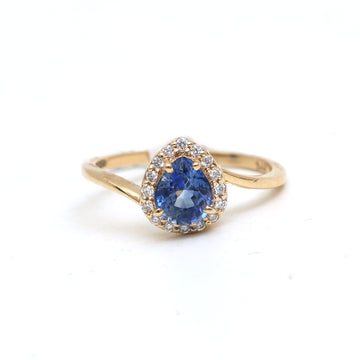 JPRG-3112/8122 Blue Sapphire Pear With Diamond Ring | 14K