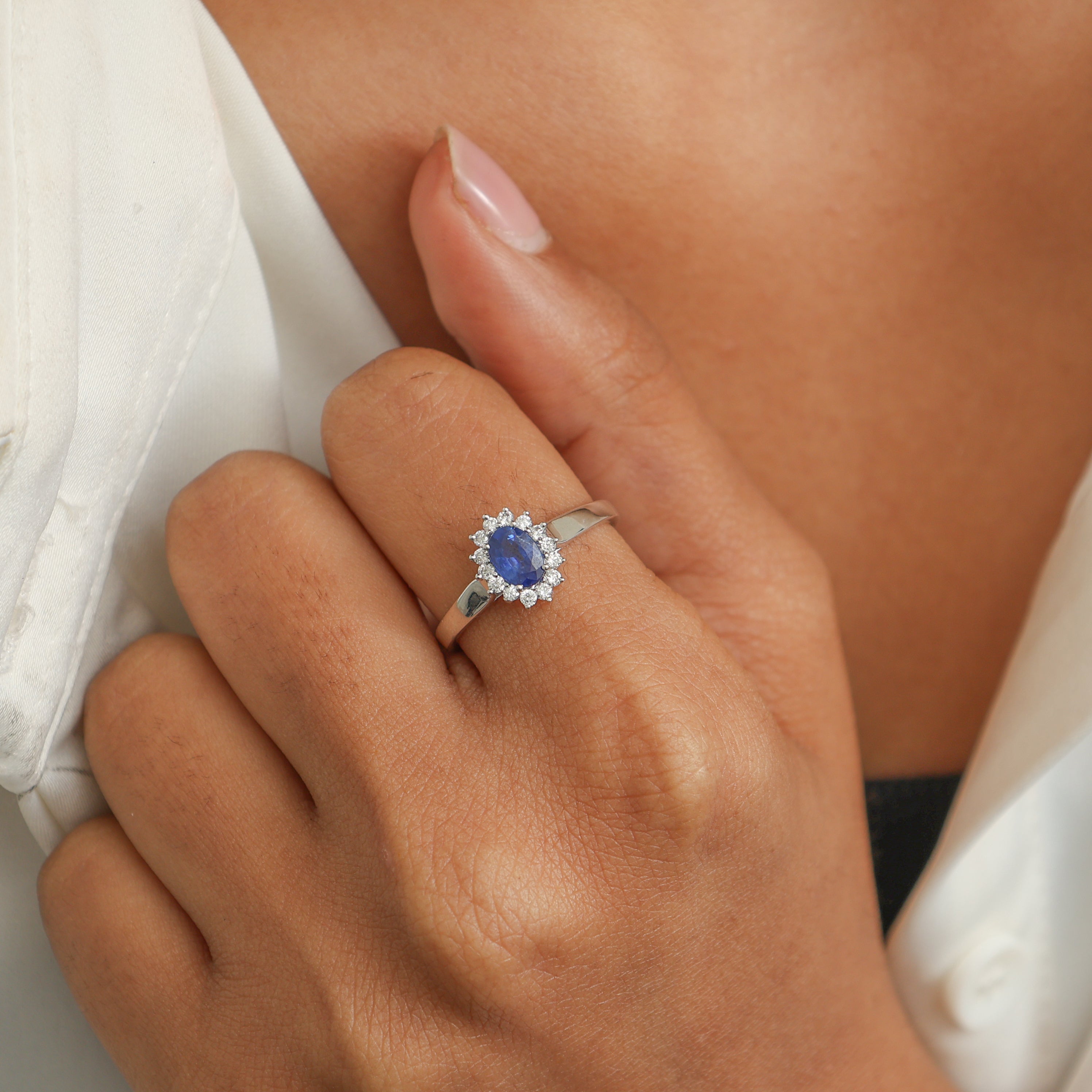 JPRG-3113/8123 Blue Sapphire Oval With Diamond Ring | 14K