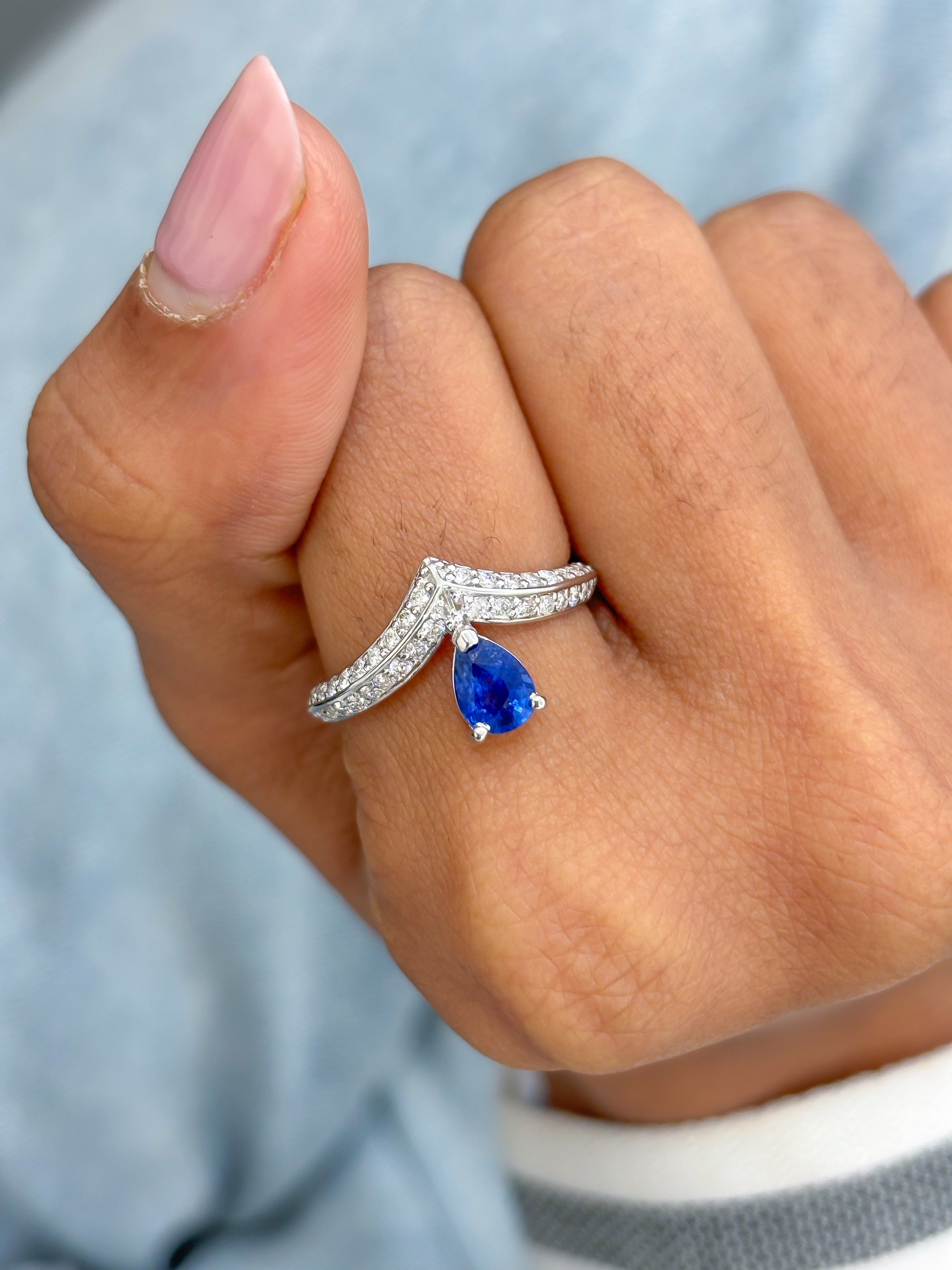 JPRG-3114/8124 Blue Sapphire Pear With Diamond Ring | 14K