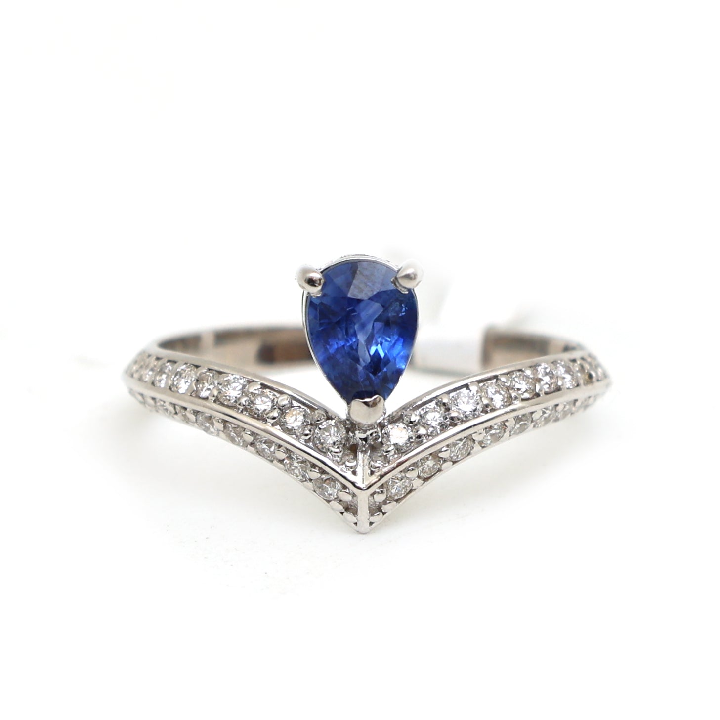 JPRG-3114/8124 Blue Sapphire Pear With Diamond Ring | 14K