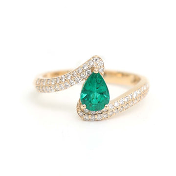 JPRG-3166/8243 Emerald Pear 7X5 With Diamond Wave Ring | 18K