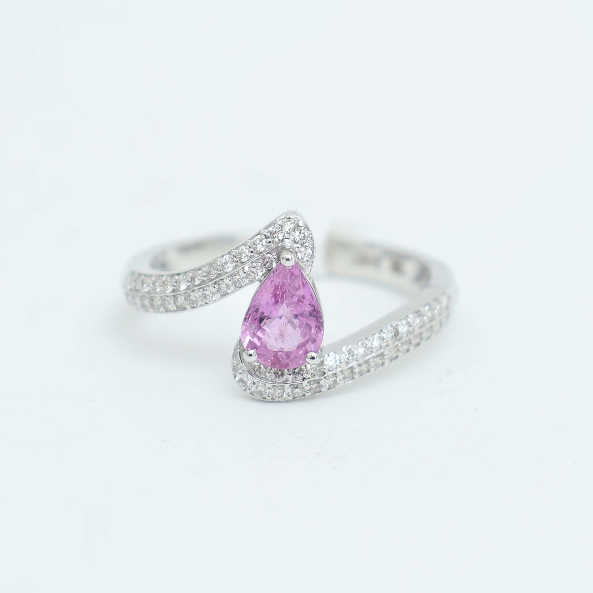 JPRG-3167/8244 Pink Sapphire Pear With Diamond Wave Ring | 18K