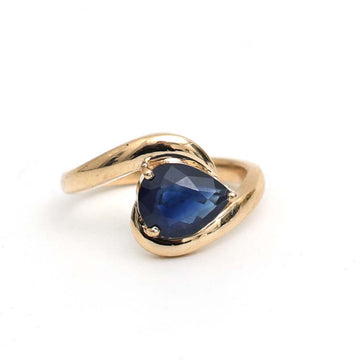 JPRG-3176/8253 Blue Sapphire Pear Wave Ring | 18K
