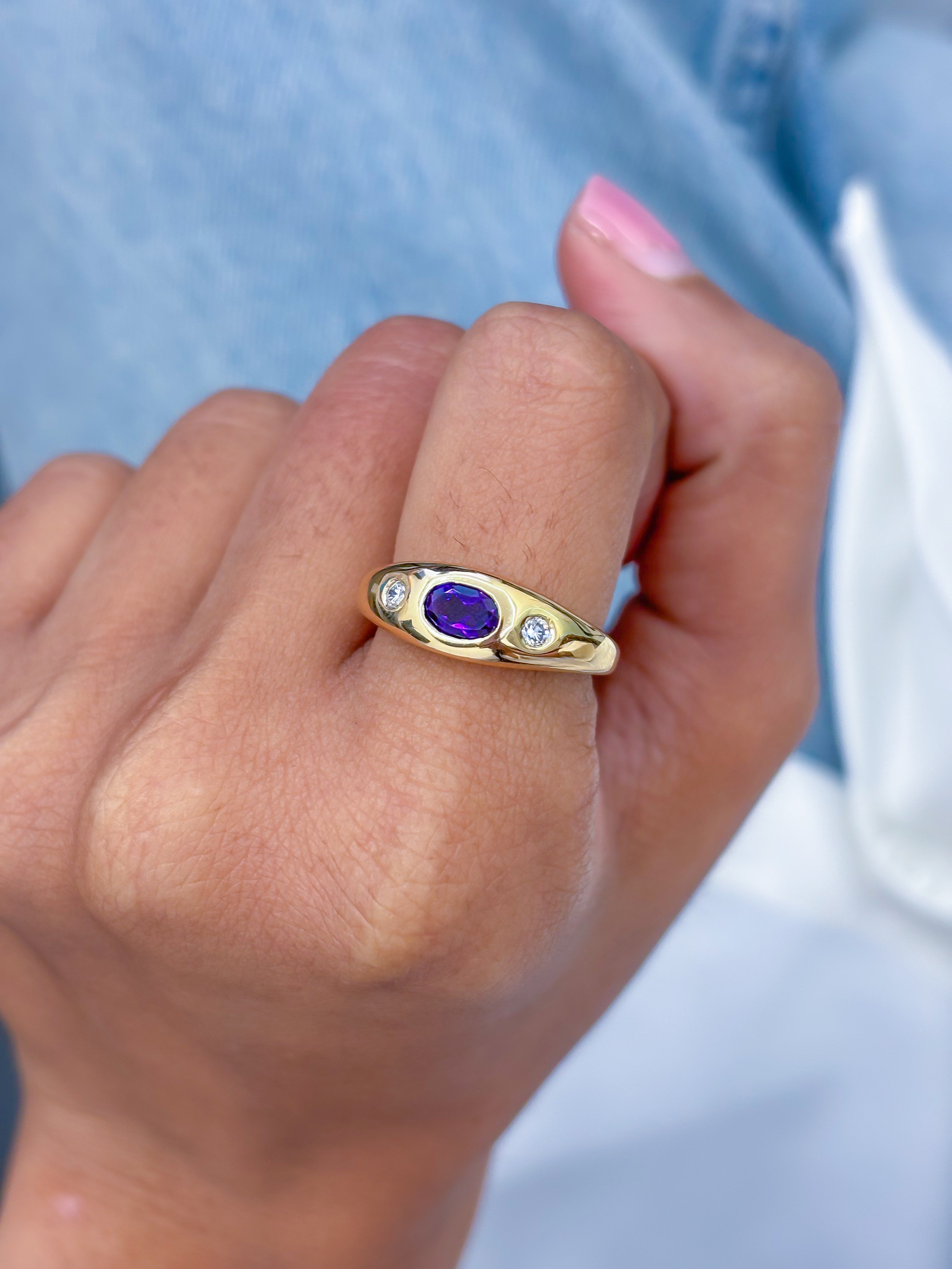 JPRG-3187/8280 Amethyst Oval With Diamond Ring | 14K