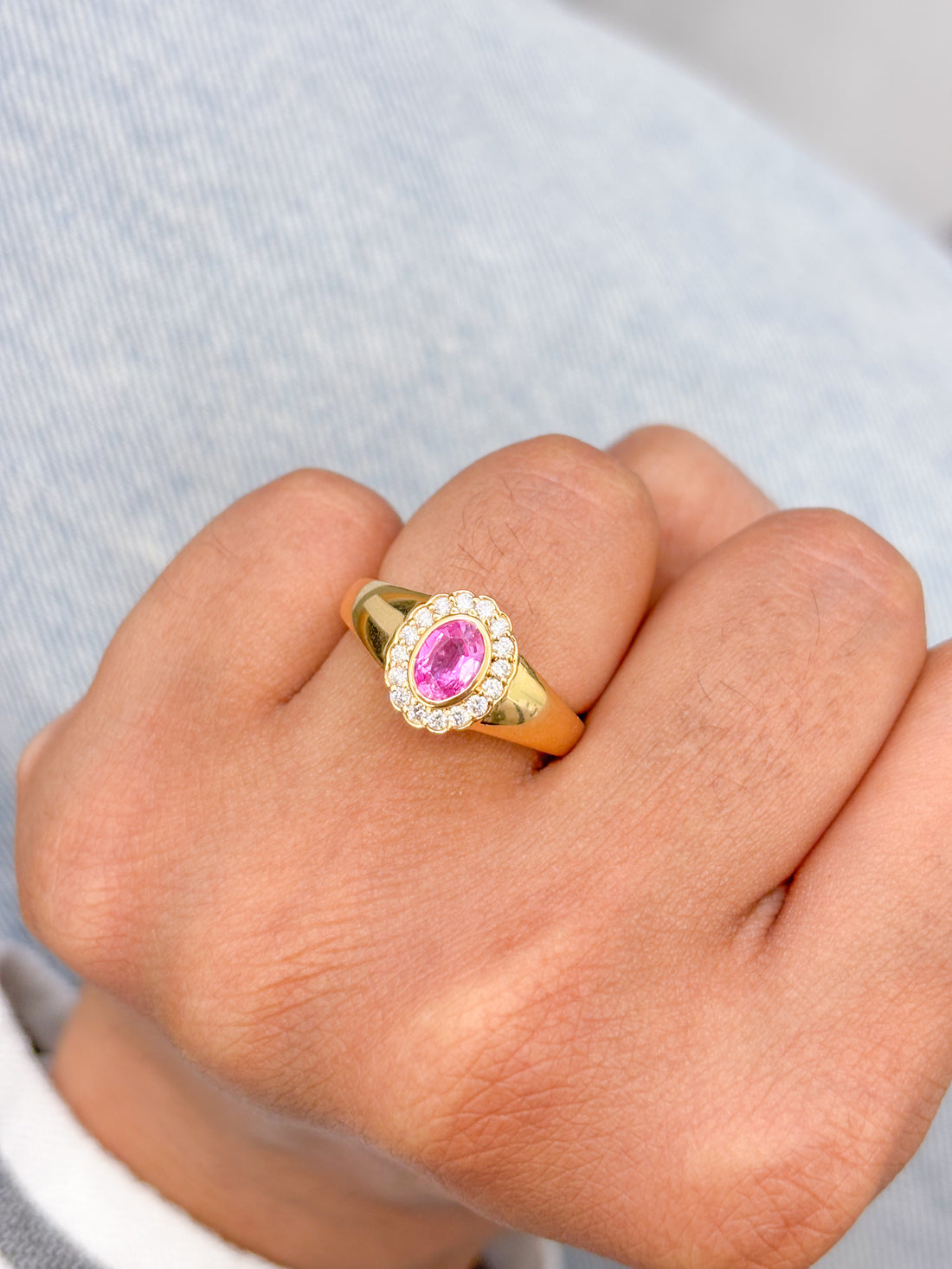 JPRG-3228/8356 Pink Sapphire Oval With Diamond Pinky Ring | 18K